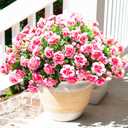 HyeFlora Artificial Faux Outdoor Flowers Plants for Spring Summer Decoration, Fake Silk Camellia UV Resistant Look Real for Planter Outside Front Door Porch Patio Balcony, 3 Large Bundles (Pink)