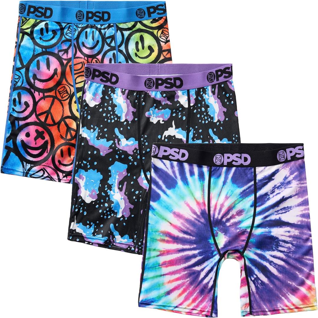 PSD Youth Boy's Tie Dye Print Boxer Briefs - Breathable and Supportive Kids Underwear with Moisture-Wicking Fabric (Medium, Punk Pop 3-Pack)