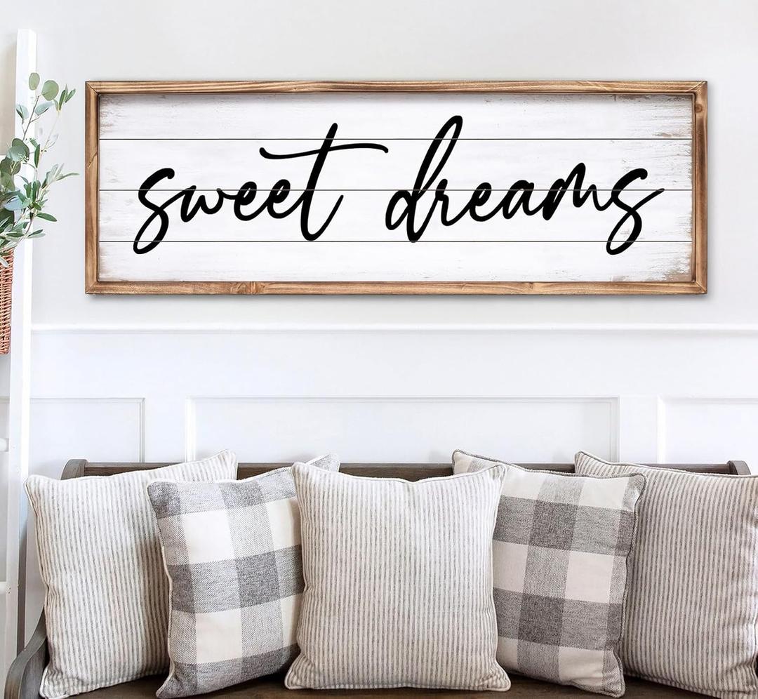 Sweet Dreams Wall Decor Above Bed 42''×15'' Large Bedroom Wall Sign Farmhouse Bedroom Sign Wood Framed Guest Room Decor Master Bedroom Wall Decoration