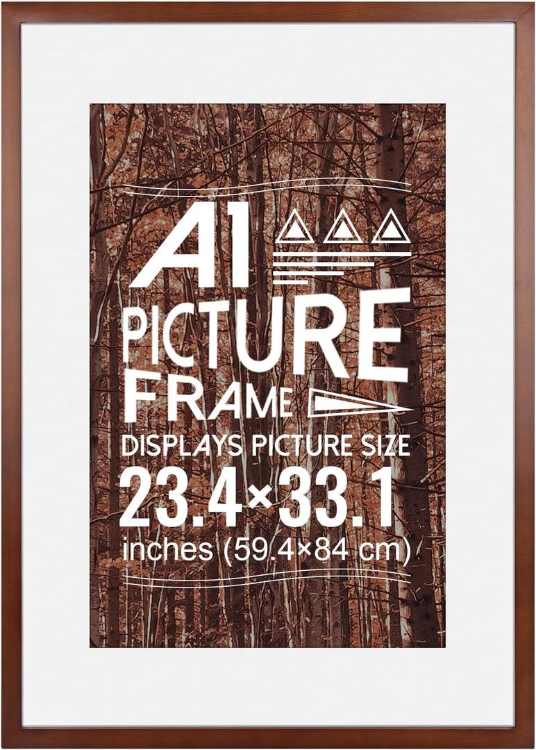 A1 Picture Frame (23.4 x 33.1 inches), Solid Wood Brown Wood Poster Frame-Horizontal and Vertical Wall Hanging for Home, Exhibition, Caffe(Brown)