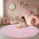 Round Fluffy Pink Rug 5x5ft: Ultra Soft Furry Girls Bedroom Carpet Plush Rug for Girls & Kids, Fuzzy Bedside Carpet for Baby (5ft, Pink)