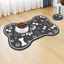 Dog Cat Food Mat,Rapid Absorbent Pet Feeding Mat, Bone Shaped Dog Placemat Water Bowl Mat with Rubber Backing,No Stains Dog Cat Food Mats Indoor, Pet Accessories Supplies 16"24" Black