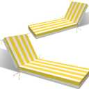 L'AGRATY Outdoor Lounge Chaise Cushion: 72x21x3 Inch Waterproof Lounge Chair Cushion for Outdoor Furniture with Fade Resistant Removable Cover - Patio Cushions for Pool Lawn Deck(Yellow White 2Pcs)