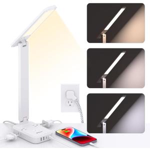 Power Strip with LED Desk Lamp, PD 30W Touch Desk Lamps, 4 Outlets 4 USB Ports(2 USB C) Small Desk Lamp 5FT Extension Cord Table Lamp for Home Office College Dorm Room Essentials Bedroom Bedside Study, White
