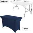 Peomeise 4FT Spandex Table Cover Rectangular Stretch Spandex Tablecloth (Navy,4FT)