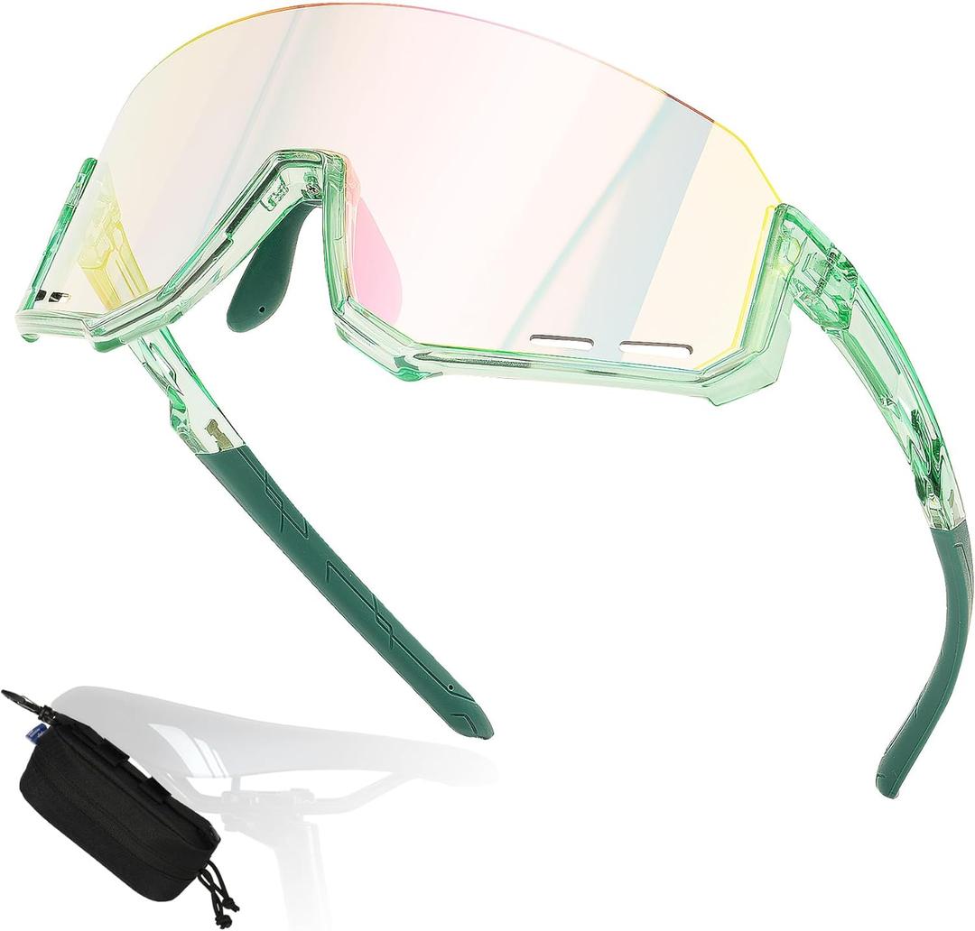 AMBEYE Sports Sunglasses Half Frame UV400 REVO Mirror Lens, Ultra-Light TR90 Full Frame, Adjustable Nose Pads, Anti-Slip Arms  Cycling Running Hiking Triathlon Green