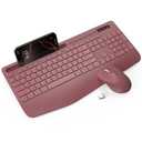 Wireless Keyboard and Mouse Combo - Full-Sized Ergonomic Keyboard with Wrist Rest, Phone Holder, Sleep Mode