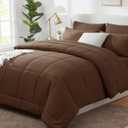 All Season Queen Size Bed Comforter - Cooling Goose Down Alternative Quilted Duvet Insert with Corner Tabs - Winter Warm - Machine Washable - Brown