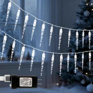 Christmas Icicle Lights Indoor Outdoor Decorations32.8ft 100 LED Cool White Icicle String Lights Hanging for Winter Xmas Holiday Garden Decor