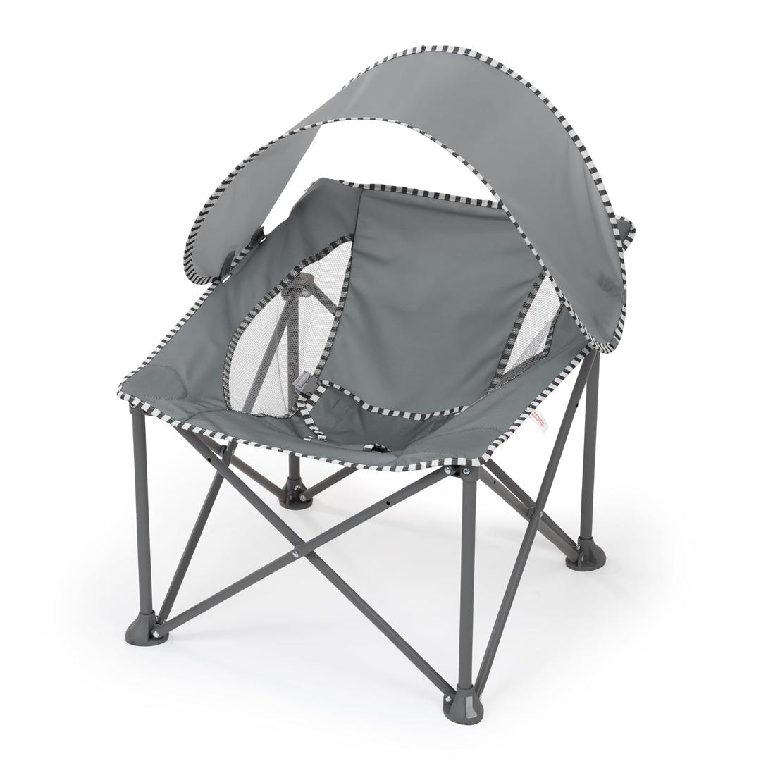 Bright Starts Pop 'N Chill Baby Chair Travel Seat, Indoor/Outdoor Use, Infant Seat with UPF 50+ Canopy, Grey, Ages 0-6 Months