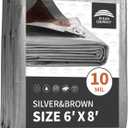 RAINDEWAY 6x8 Feet Tarps Heavy Duty Waterproof,10Mil Thick Multipurpose Poly Small Tarp Cover with Metal Grommets and Reinforced Edges,Silver/Brown Tarp