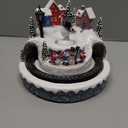 Christmas Village Decoration with Spinning Train & Snowman, Musical Collectible Buildings, 8 Songs, LED Lights, Timer Function, and Dual Power Options (USB or Battery) - Perfect Holiday Decor & Gift