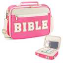 Bible Cover Case for Women Grils, Preppy Bible Bag with Adjustable Shoulder Strap, Waterproof Bible Carrying Tote Bags Holder for Bible Study Supplies Accessories & Christian Gifts (Rose Red)