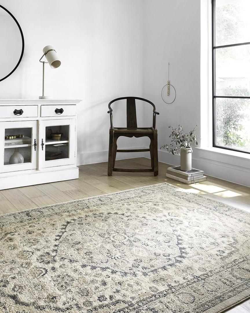 Loloi II Teagan Collection TEA-01 Natural/Lt. Grey 2'-8" x 4', .25" Thick, Accent Rug, Soft, Durable, Neutral, Woven, Low Pile, Non-Shedding, Easy Clean, Living Room Rug