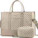 LOVEVOOK Laptop Bags for Women, 15.6 inch Waterproof Work Tote Bag with Clutch, Professional Teacher Computer Purse Lightweight Shoulder Bag Travel, Beige (Khaki)