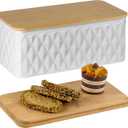 Large Bread Box for Kitchen Countertop Corner Breadbox for Homemade Bread Metal White Diamond Pattern Embossed Bread Storage Container Bin with Bamboo Lid