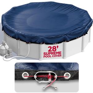 28 ft Round Pool Cover for Above Ground Pools, Above Ground Pool Cover, Swimming Pool Cover, Winter Pool Cover, Keeps Out Debris, Cold and UV Resistant, Supreme Mesh, Navy Blue