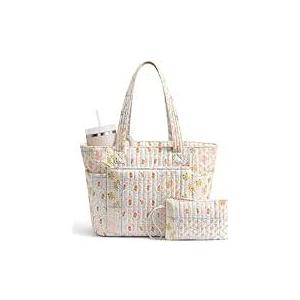 Bagstellar Quilted Tote Bag for Women, Puffer Cotton Zip Laptop Work Tote Purses Handbag for Teacher, Nurse, Travel, School