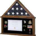 Large Military Shadow Box - Solid Wood Burial Flag Display Case for American Veteran With Certificate Holder, Walnut Finish - Fits 5'x9.5' Folded Flag