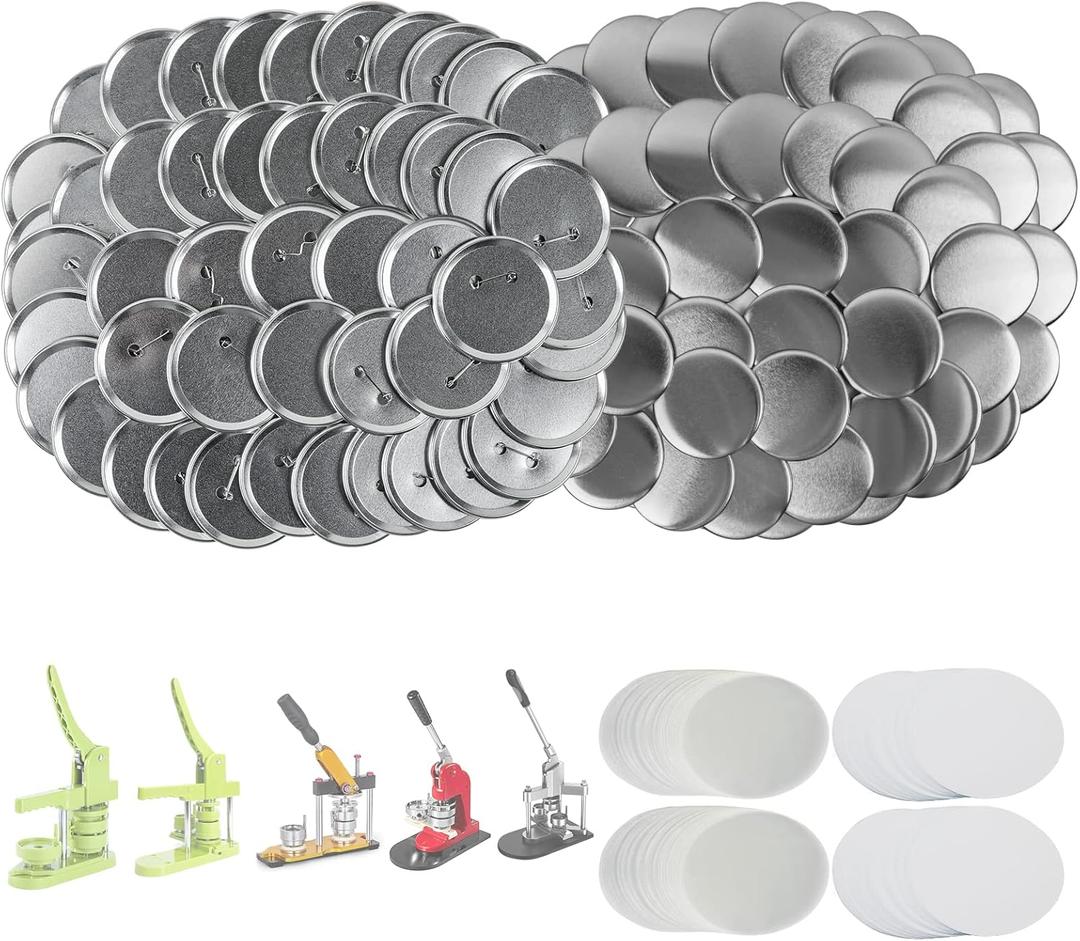 100 Sets 3 inch Button Maker Supplies, 75mm Button Supplies Button Parts Button Badge Part, Button Making Supplies, Includes Metal Button Pin Back Cover, Metal Shells, Blank Paper&Clear Film