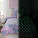 Kids Comforter Set Twin Size for Girls, Glow in The Dark Mermaid Bedding Set 1 Comforter, 1 Decor Pillow, 1 Pillow Shams