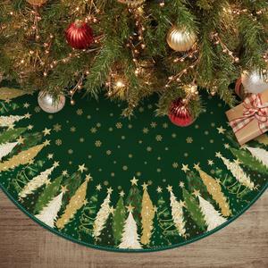 AVOIN Colorlife Christmas Star Snowflake Green Christmas Tree Skirt 36 Inch, Evergreen Trees Ornament Winter Holiday Mat Decoration