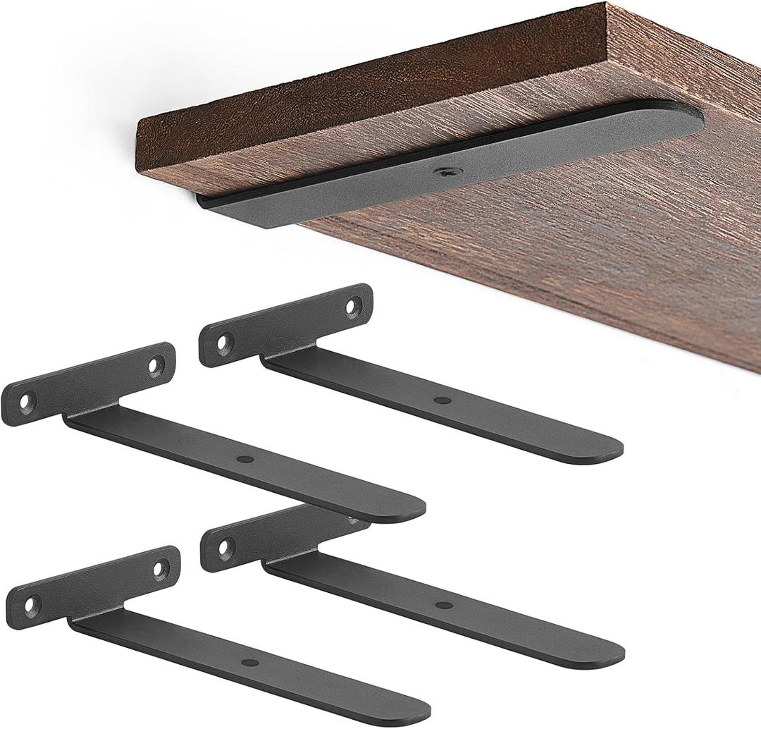 Mkono 6 Pack Shelf Brackets Black Heavy Duty Metal Hidden L Bracket for Shelves Support, Minimalistic Floating Shelf Bracket 6 Inch Rustic Industrial Wall Shelf Brackets