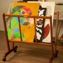 DJAR Art Canvas Storage Rack, Beech Wood Rolling Cart with 4 Caster Wheels, Upgrade