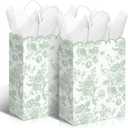 Kolldenn 24 Pcs Sage Green Floral Gift Bags with Handles Wildflower Party Favor Candy Treat Goodie Bags Scalloped for Birthday Decoration for Bridal Baby Shower Party Supplies