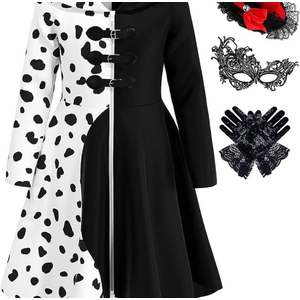 Mecamelon Girls Vintage Halloween Costume Dress Up Dalmatian Print Outfit, 7 Years 