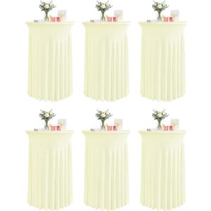 KeyWave Cocktail Table Tablecloth with Skirts - 32x43 Inch Wavy Spandex High Top Cocktail Table Covers, Ruffle Drape Highboy Tablecloth Reusable for Party Wedding Cake Standing Table, Ivory, 6 Pack
