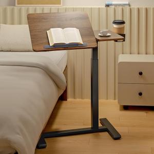Overbed Bedside Table with Wheels, Pneumatic Adjustable Medical Tilt Top Hospital Bed Table Over The Bed, Rolling Laptop Desk, Mobile Standing Desk for Hospital and Home Use, Walnuts