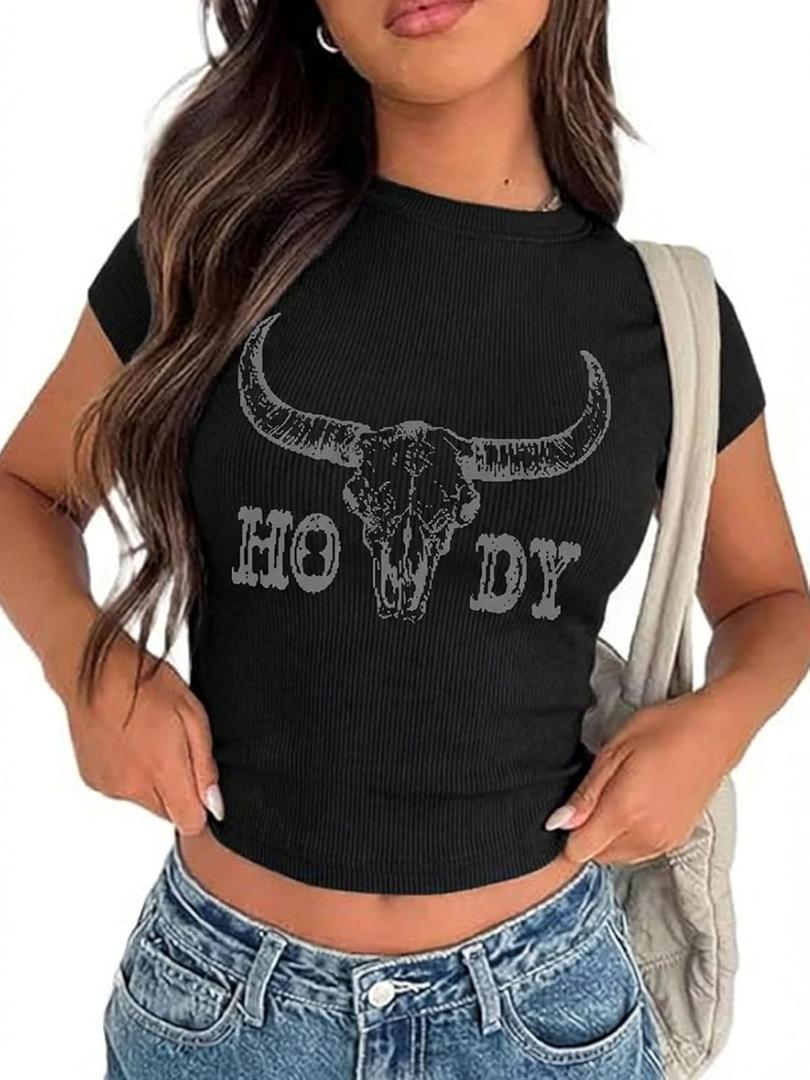 Cowgirl Outfits for Women Crop Tops for Teen Girl Y2k Clothes (Black, M)