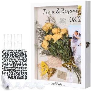 Yookeer 12 x 16 Valentine's Day Large Shadow Box Wedding Memorial Flower Display Case Picture Frame Large Keepsake Box Dried Bouquet Flower Decor DIY Kit Gift for Keepsakes Photo Memory Frame(White)