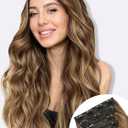 ALXNAN Clip in Hair Extension6PCS Brown with Highlights Long Wavy Hair Extension 24 Inch Thick Soft Synthetic Hair Double Weft Hairpieces for Women