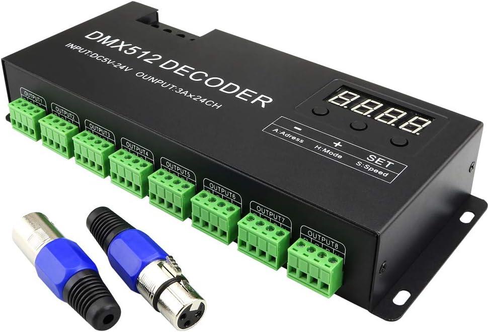 AKEPO LED DMX 24CH Digital Display Decoder, Dimming Driver LED DMX512 Controller for RGB Strip Light DC5-24V 3A/CH (24 Channel with Display)