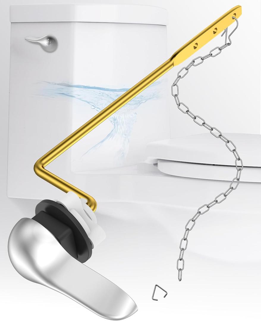 Universal Toilet Bowl Flush Handle Replacement Kit Side Mount, Toilet Repair Kit Inside Tank Chain Flusher Handle Lever Replacement Parts Compatible with American Standard Mansfield Kohler TOTO Eljer (1 Pack, Silver)