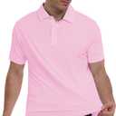 Men's Polo Shirts Short Sleeve Moisture Wicking Performance Golf Shirts Collared Lightweight Casual T-Shirt Athletic (Pink, L)