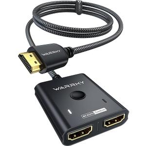 HDMI Switch 2 in 1 Out 4K@60Hz, WARRKY[with 3.3ft Fixed Braided HDMI Cable, Aluminum Case, 2K@144Hz, HDCP 2.2] Bidirectional 2x1 Switcher Splitter Compatible for PS5/4, Xbox, Roku, FireStick, Switch (Grey)