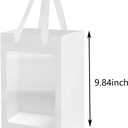 12 Pcs White Kraft Paper Gift Bags with Transparent Window, 9.84"x7.0"x5.12" Kraft Shopping Bags with Handles for Bouquet Christmas Birthdays Festivals Party Weddings Wrapping