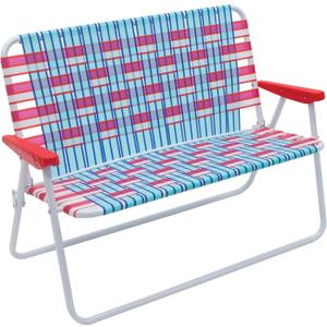 CAMP & GO 16.5" High Seat Outdoor Double Wide Loveseat Web Folding Chair, Blue/Red