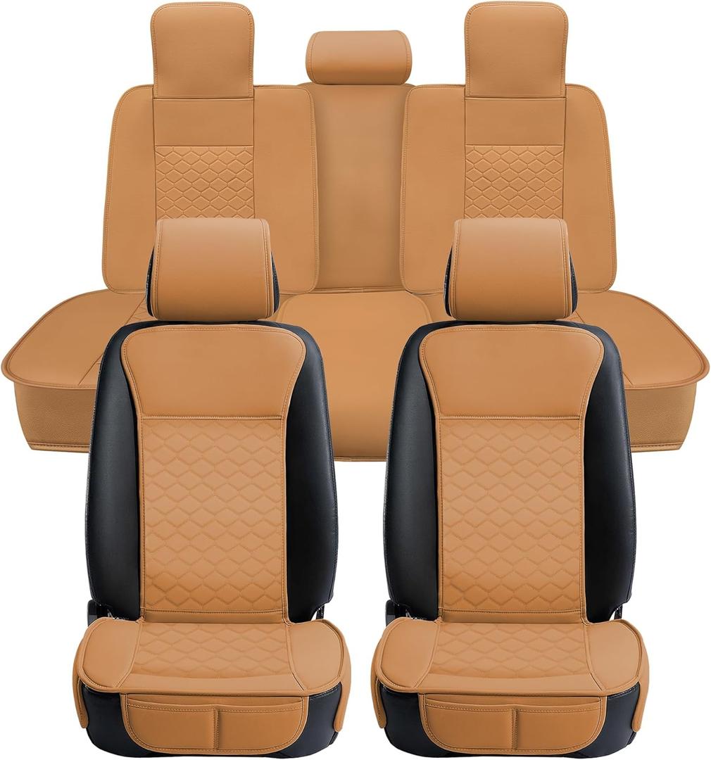 Elantrip Car Seat Cover Full Set Leather Car Seat Protector Universal fit for Most Cars SUVs and Trucks Water Proof Front and Rear Seat Protector Whiskey Color (Cognac)
