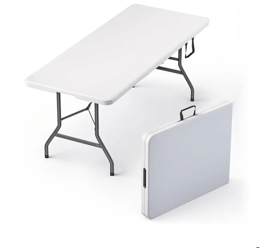 6 Feet Foldable Table with Built in Handle & Steel Legs | 6FT Heavy Duty Folding Portable | Perfect for Party, Dining, Wedding, Events, Picnic Indoor, Outdoor, Camping, Utility, Folding - 6 Foot