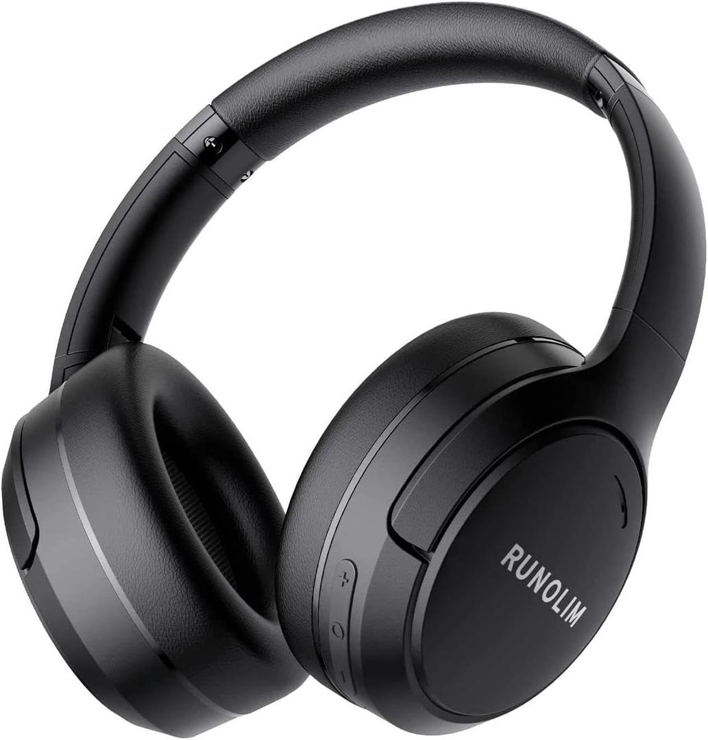 RUNOLIM Hybrid Active Noise Cancelling Over Ear Bluetooth Headphones with Microphone, 70H Playtime, Foldable Headphones with HiFi Audio, Deep Bass for Home, Travel, Office (Black)