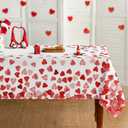 Horaldaily Valentine Tablecloth 60x84 Inch Rectangle, Red Love Hearts Washable Table Cover for Party Picnic Dinner Decor