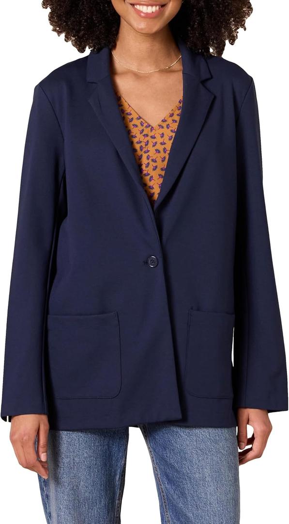 Amazon Essentials Women's Relaxed-Fit Soft Ponte Blazer (Navy, US:S )