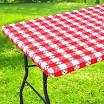 Rectangle Vinyl Table Cloth, Waterproof Elastic Fitted Tablecloth with Flannel Backing, Plastic Table Cover for Picnic, Camping, Outdoor (Red & White, 30"x96")