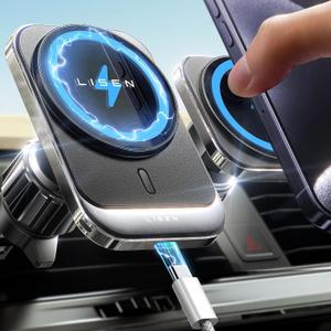 LISEN for MagSafe Car Mount Charger for iPhone 16, 15W Wireless Universal Vent Charger for iPhone 16 Car Accessories Magnetic Phone Holder Mount, Fits iPhone 16 15 Pro Max (Black)