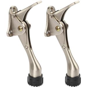 Kickdown Door Stopper 4 Inches - 2 Packs One Touch Adjustable Height Door Stop for The Bottom of Door The Bottom of Door Aluminum Alloy Metal Door Stopper with Rubber Tip Sliver