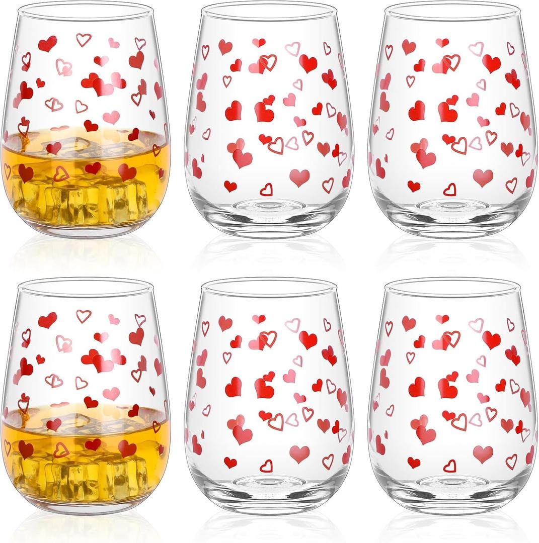 6 Pack 17 oz Heart Valentine's Day Wine Glass Set Valentine Wine Glass Drink Up Valentine's Day Wine Glass Romantic Wine Glasses Lover's Wine Glasses Wedding Anniversary for Valentine's Day Party